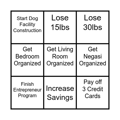 Ty's 2023 GOALS Bingo Card