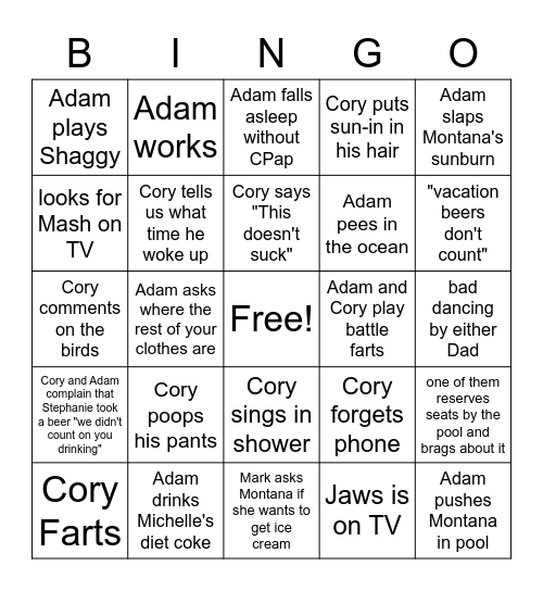 Dad Bingo Card