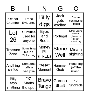 Curse of Oak Island Bingo Card