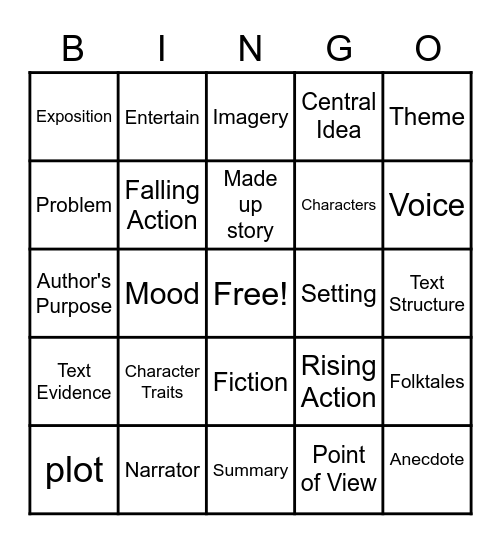 Fiction Bingo Card