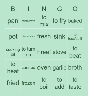 Spanish Bingo Card
