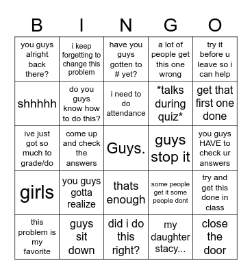 Rawnsely Bingo Card