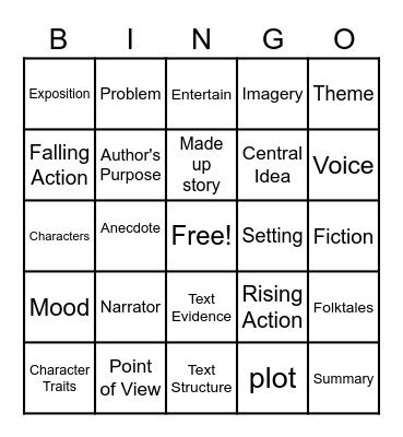 Fiction Bingo Card