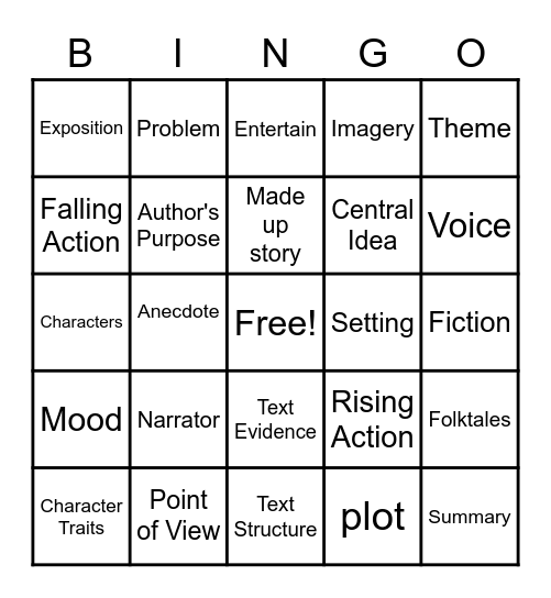 Fiction Bingo Card