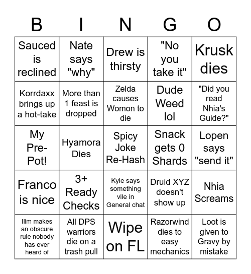 Spicy Bingo Card