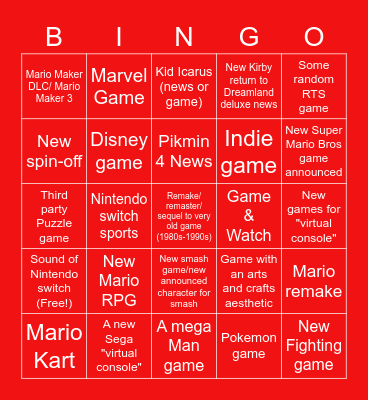 Nintendo direct bingo 2023 Bingo Card