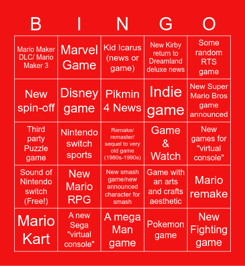 Nintendo direct bingo 2023 Bingo Card