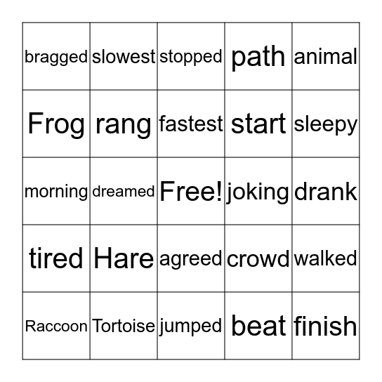 Word Grid Game Bingo Card
