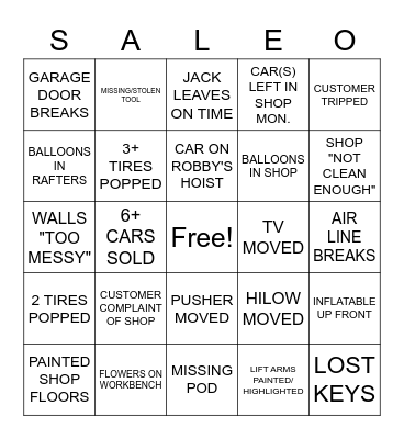 CAR SALE WEEKEND Bingo Card