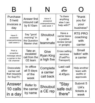 APRIL CUSTOMER SERVICE BINGO Card