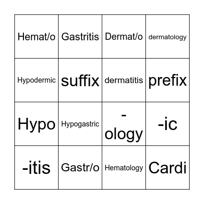 Medical Terminology at BristolWorks! Bingo Card