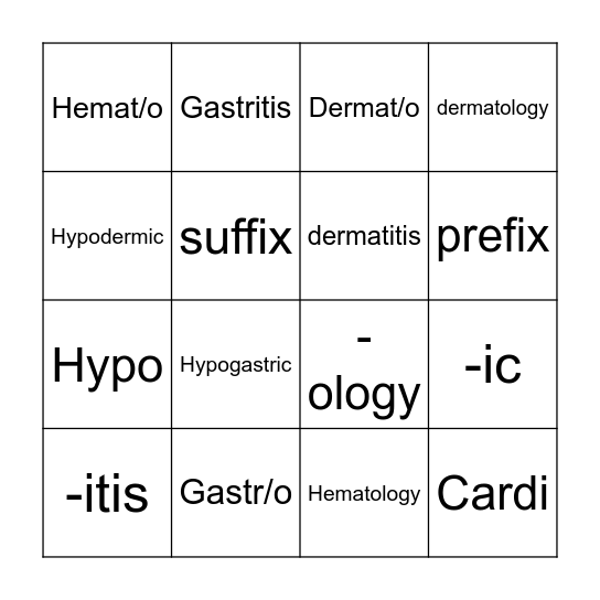 Medical Terminology at BristolWorks! Bingo Card