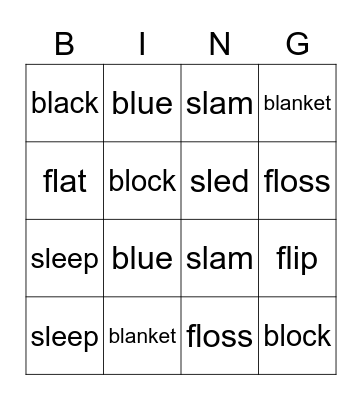 sl / fl / bl consonant blends Bingo Card