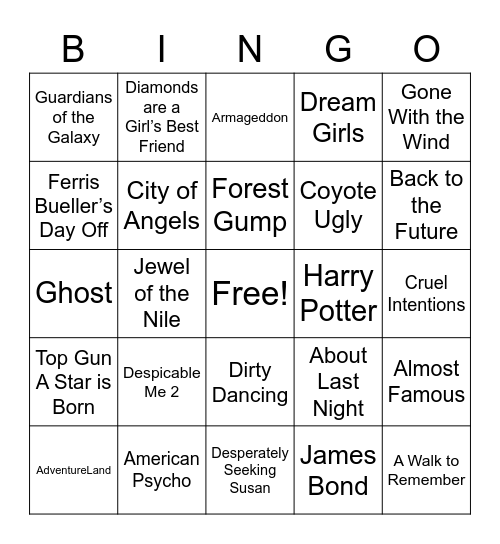Songs from Movie Soundtracks 1 Bingo Card