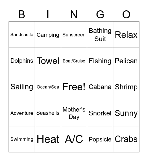 Summertime ASL Bingo Card