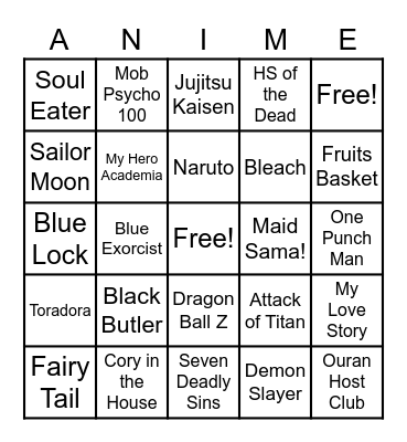 Anime Club Bingo Card