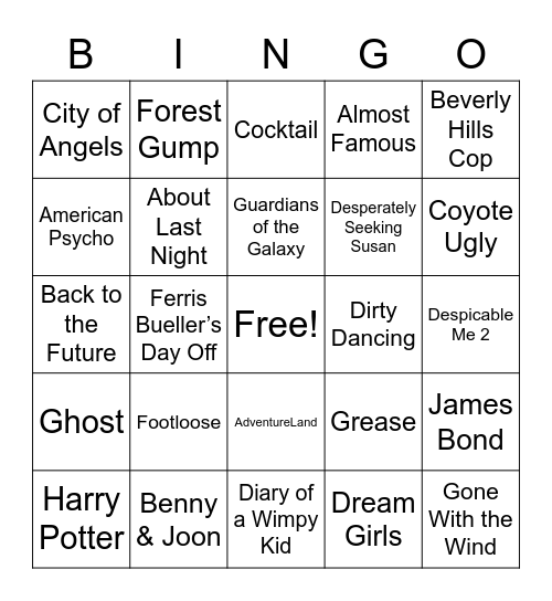 Songs from Movie Soundtracks 1 Bingo Card