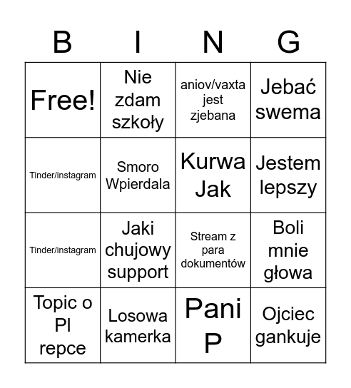 SMORO BINGO MOMENTS Bingo Card