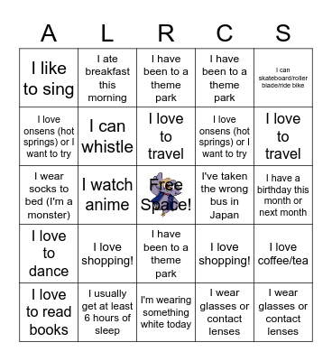 ALRCS BINGO Card