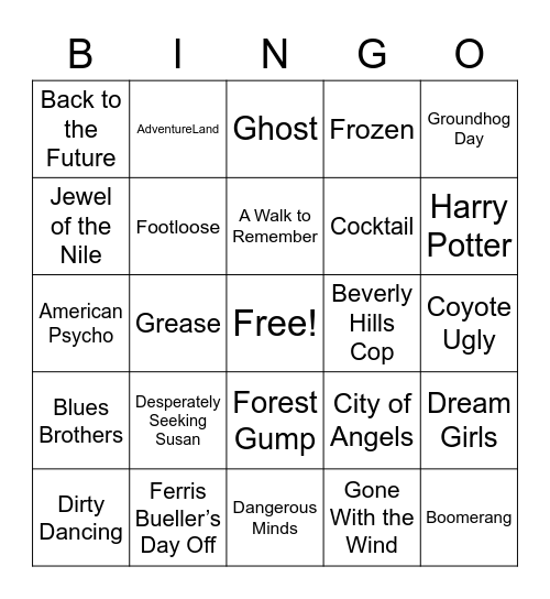Songs from Movie Soundtracks 1 Bingo Card