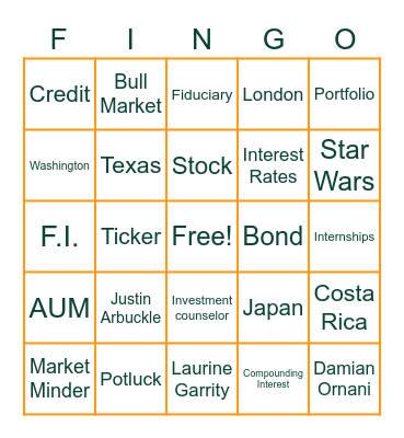 Fisher Investments Bingo Card