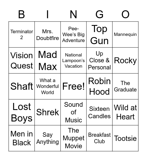 Songs from Movie Soundtracks 2 Bingo Card