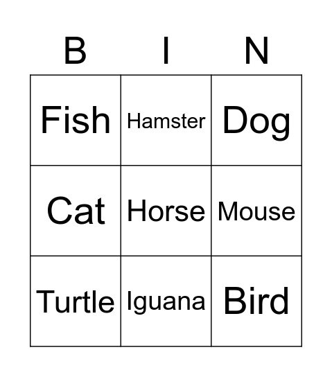 Pet Bingo Card