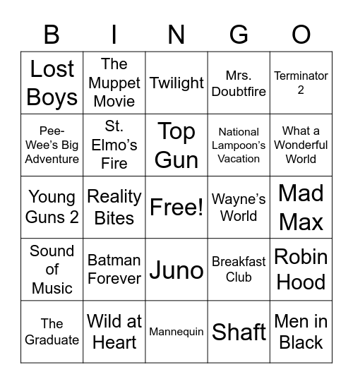 Songs from Movie Soundtracks 2 Bingo Card