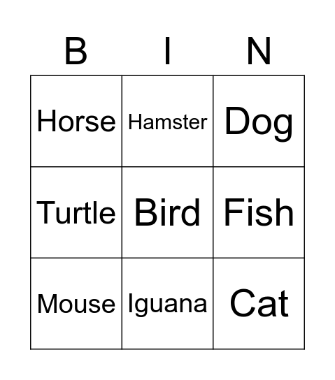 Pet Bingo Card