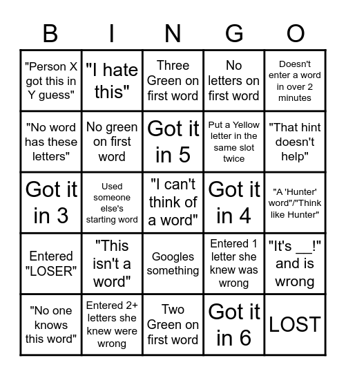 Savanna Wordle Bingo Card