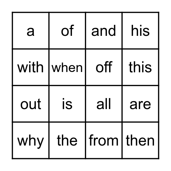 Tricky Words Bingo Card