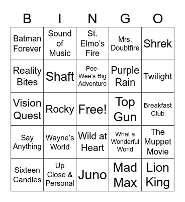 Songs from Movie Soundtracks 2 Bingo Card