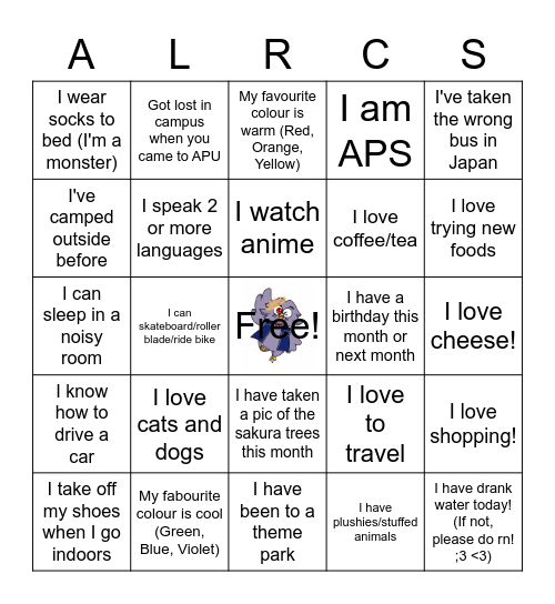 ALRCS Bingo Card