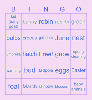 Spring Bingo Card