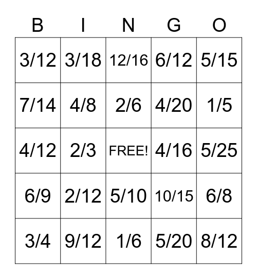 Equivalent Fractions Bingo Card