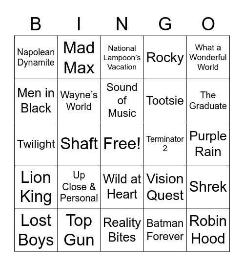 Songs from Movie Soundtracks 2 Bingo Card