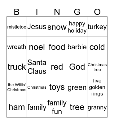 The Willis' Bingo Card