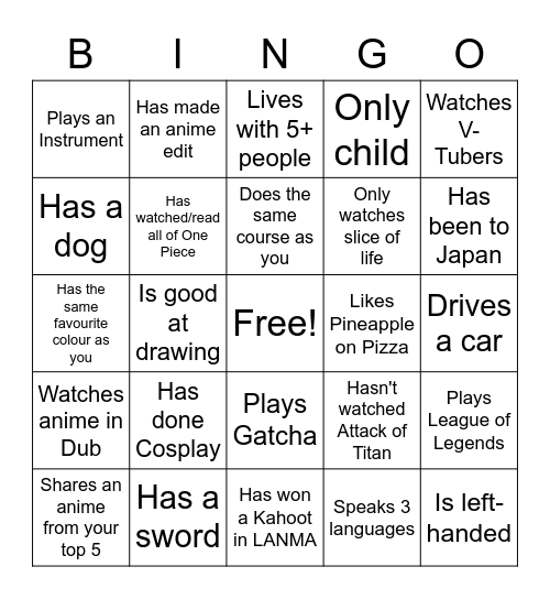 Untitled Bingo Card