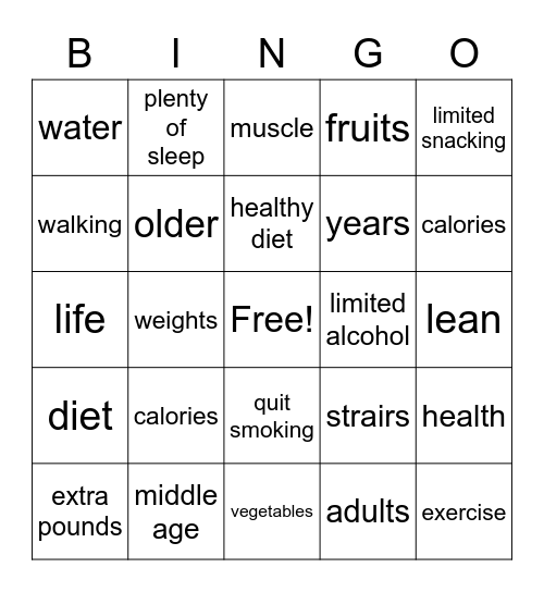 Mind your Metabolism Bingo Card