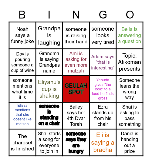 PESACH SEDER 2023 Bingo Card