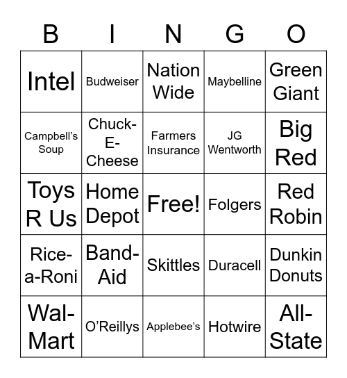 TV Jingles & Commericals Bingo Card