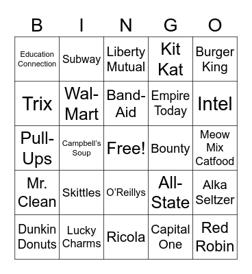 TV Jingles & Commercials Bingo Card