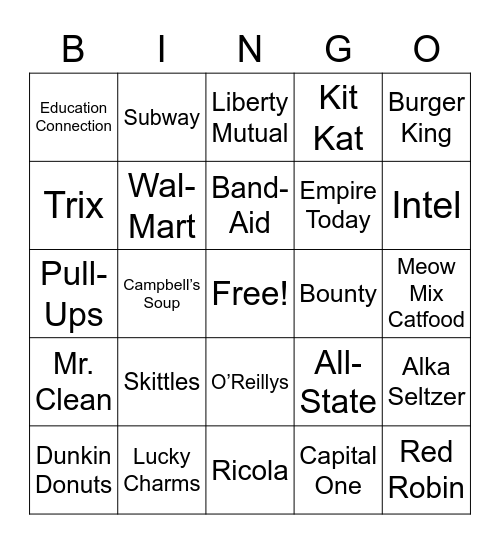 TV Jingles & Commercials Bingo Card