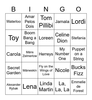 Eurovision Bingo Card