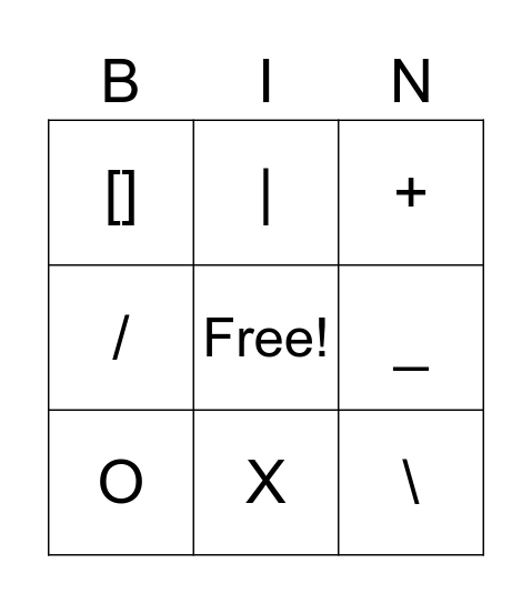 Pre-Writing Bingo Card
