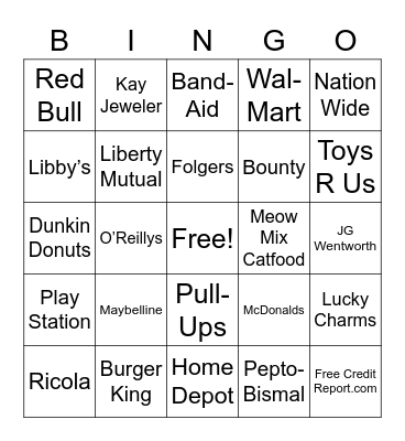 TV Jingles & Commercials Bingo Card