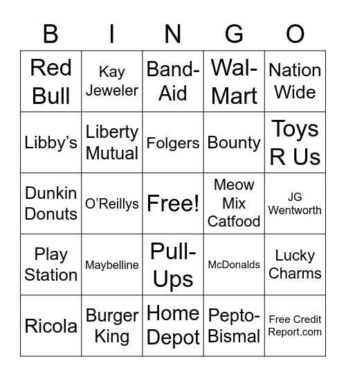 TV Jingles & Commercials Bingo Card