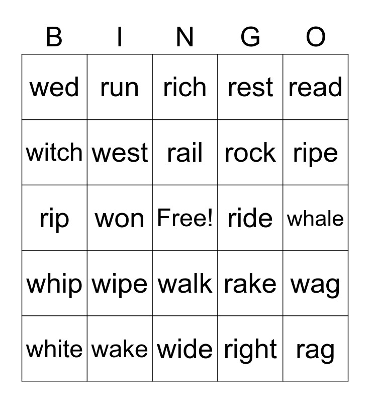 /r/ and /w/ BINGO Card