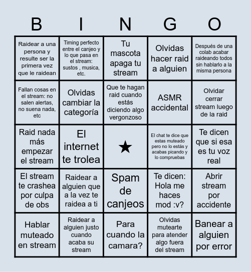 Bingo Streamer / Vtuber Bingo Card