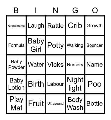 B A B Y Bingo Card
